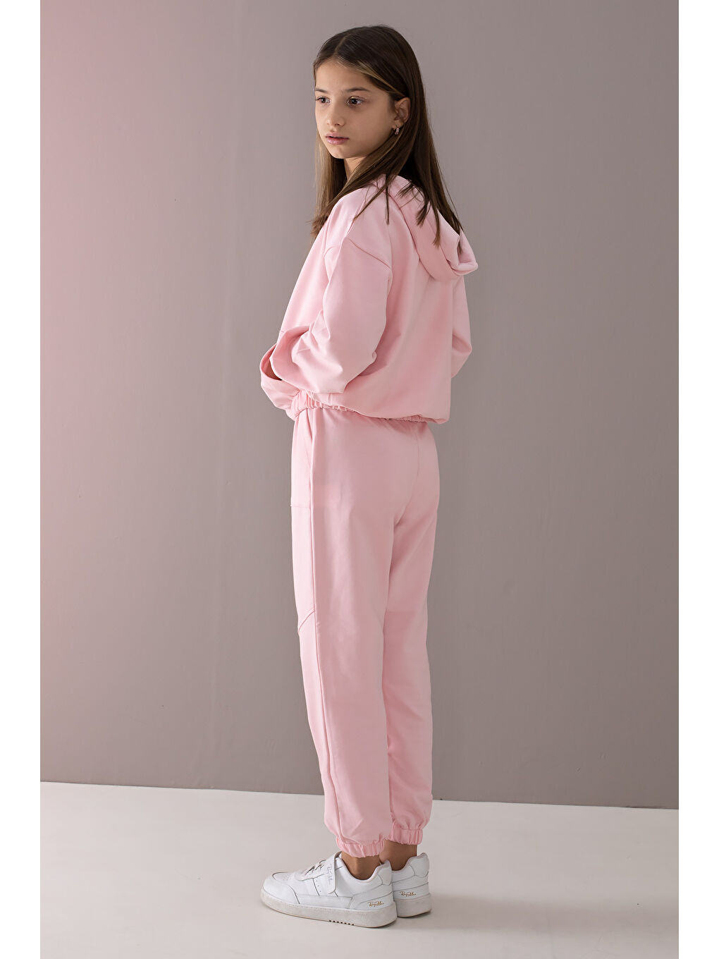 Pembe Basic Kapüşonlu Hırkalı Kız Çocuk Eşofman Takımı 19768-2