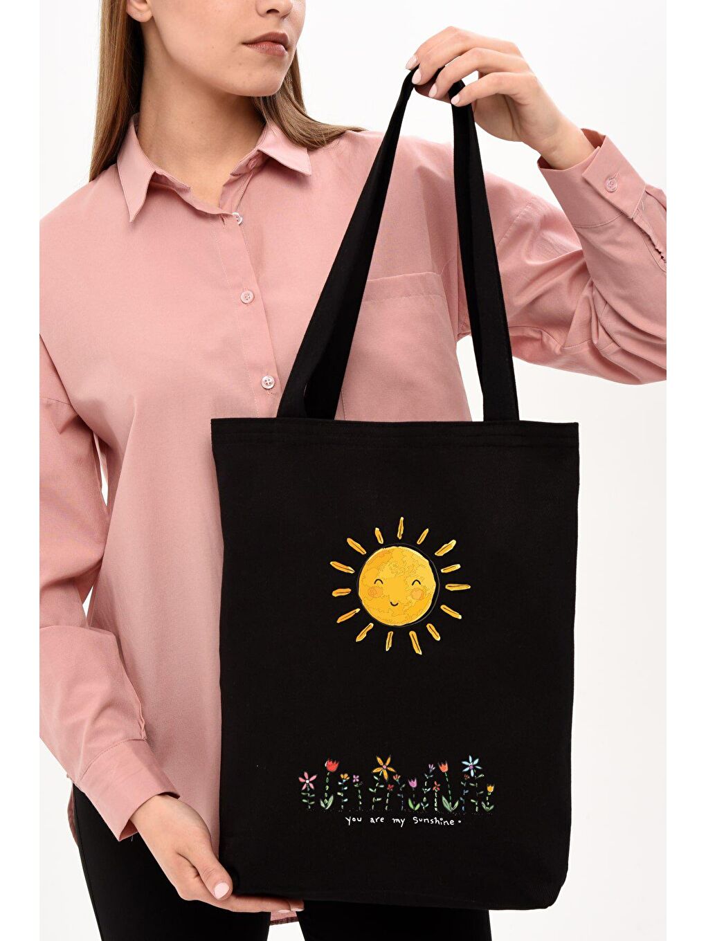 Gülümseyen Güneş Baskılı Siyah Kanvas Çan-1