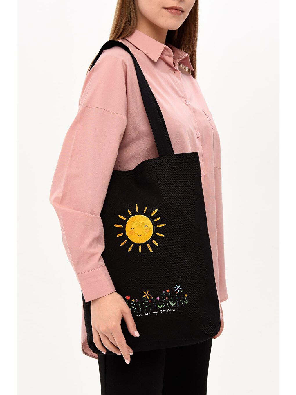 Gülümseyen Güneş Baskılı Siyah Kanvas Çan-2