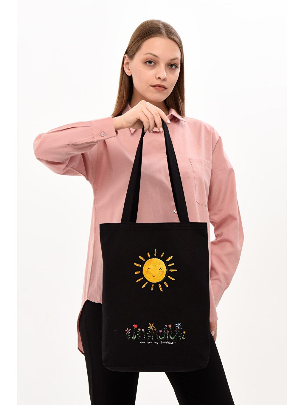 Gülümseyen Güneş Baskılı Siyah Kanvas Çan-3