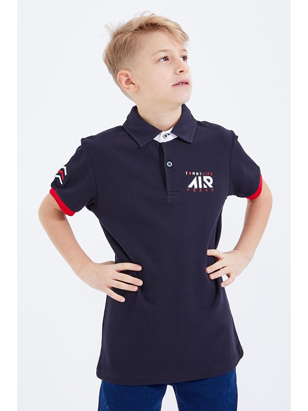 TOMMYLIFE Lacivert Air Yazılı Standart Kalıp Polo Yaka Erkek Çocuk T-Shirt  - 10894