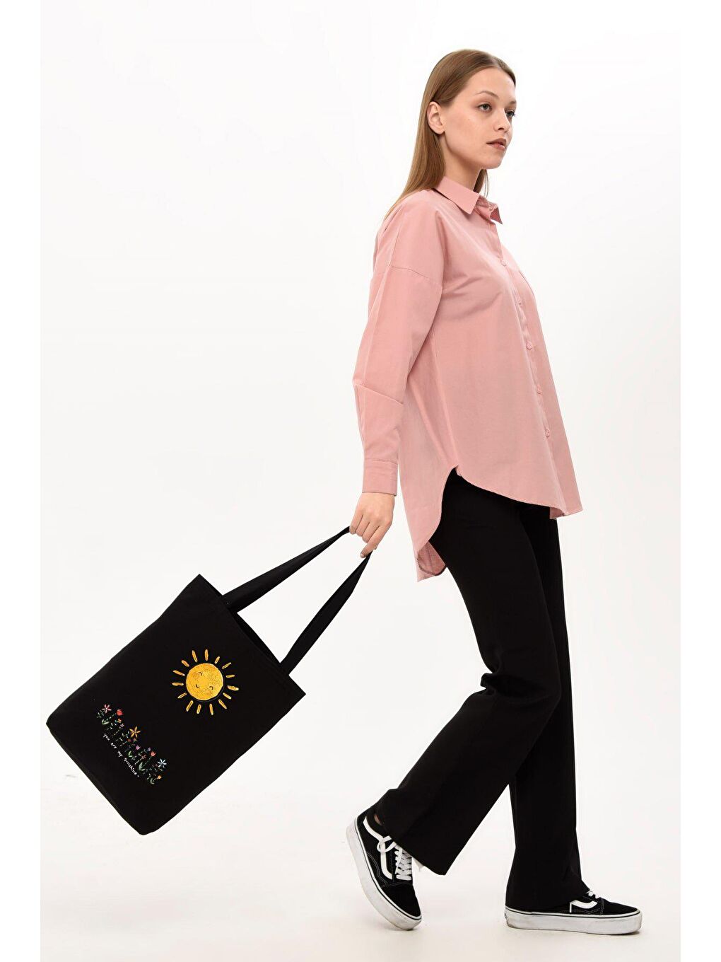 Gülümseyen Güneş Baskılı Siyah Kanvas Çan-4