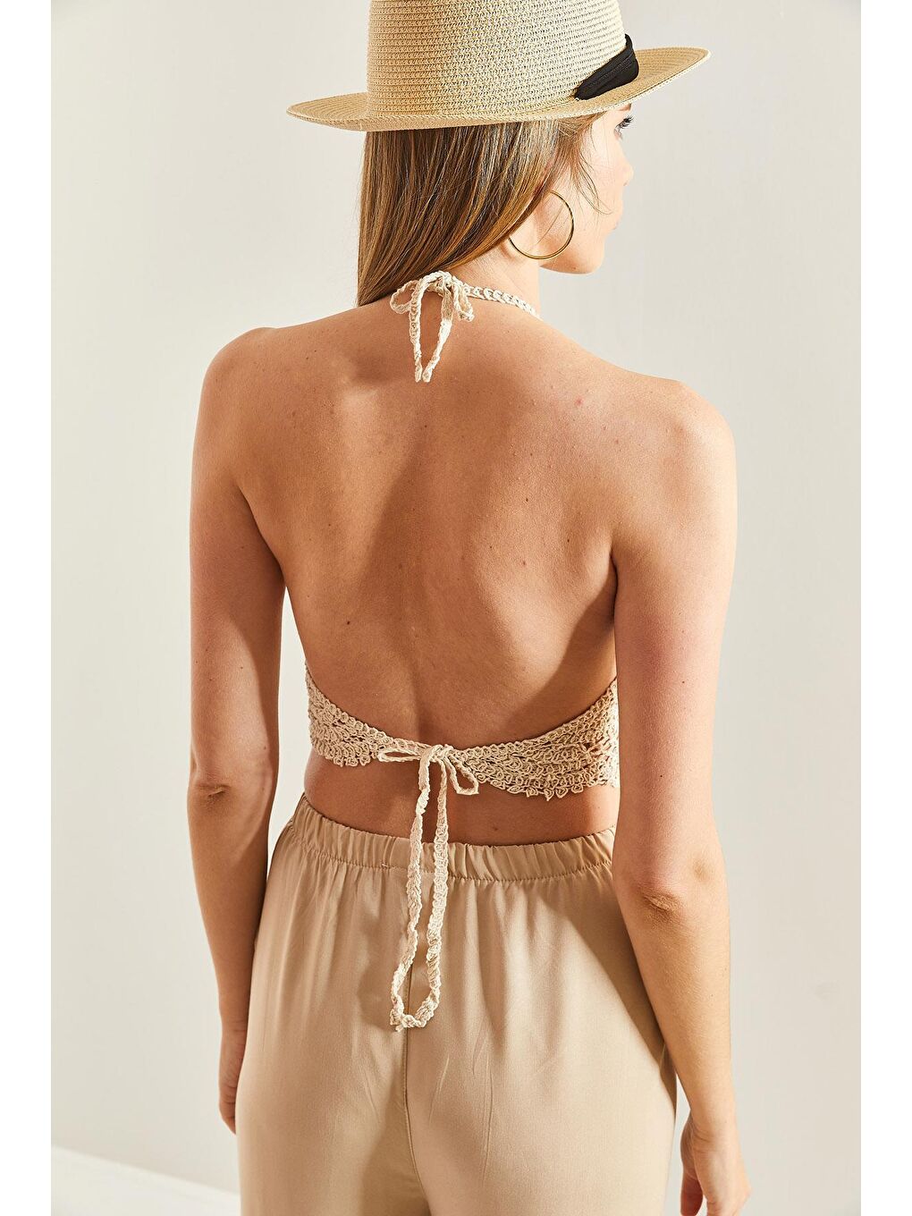 Dantel Desenli Örme Bluz - Bej-3