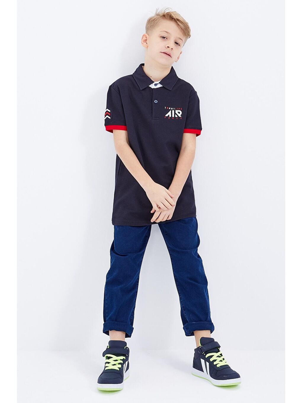 TOMMYLIFE Lacivert Air Yazılı Standart Kalıp Polo Yaka Erkek Çocuk T-Shirt  - 10894 - 1