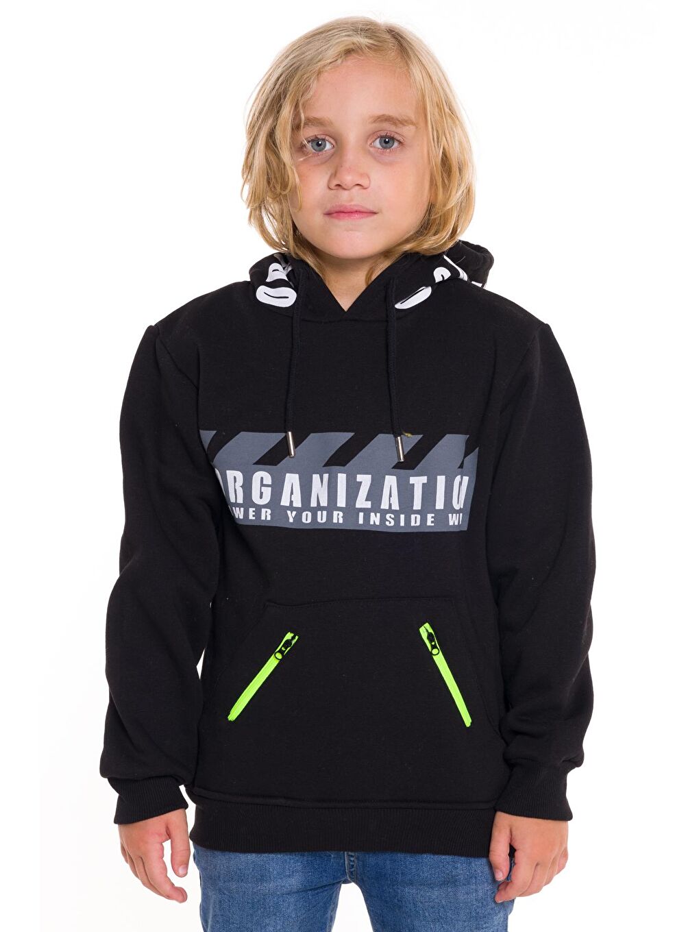 My Serenad Siyah Erkek Çocuk Organization Yazı Baskılı Kapüşonlu Sweatshirt 14124