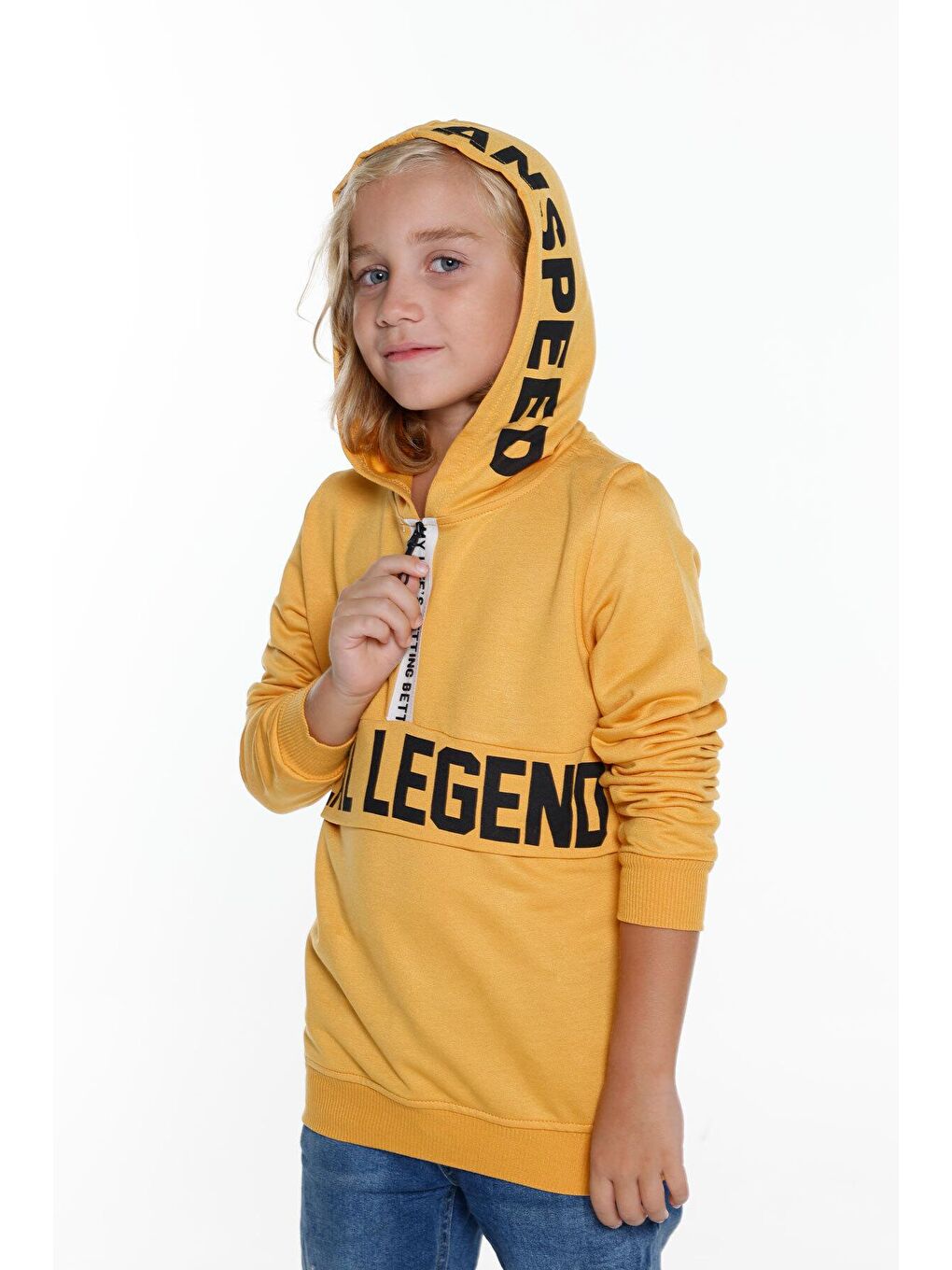 Sarı Erkek Çocuk Kapüşonlu Fermuarlı Sweatshirt 4-14 Yaş 14013