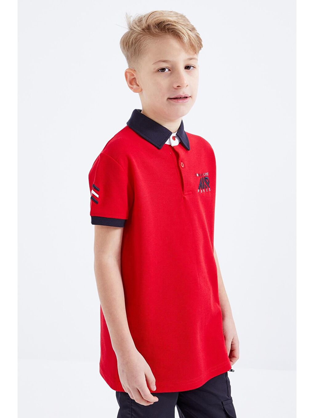 Kırmızı Air Yazılı Standart Kalıp Polo Yaka Erkek Çocuk Tişört  - 10894-2