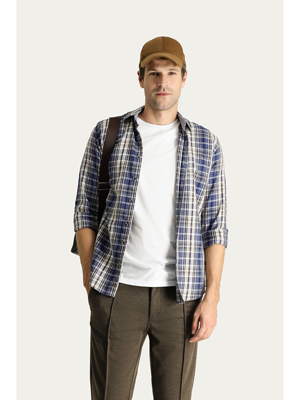 Gri Uzun Kol Slim Fit Dar Kesim Ekose Oduncu Pamuklu Kolay Ütülenebilir Gömlek-2