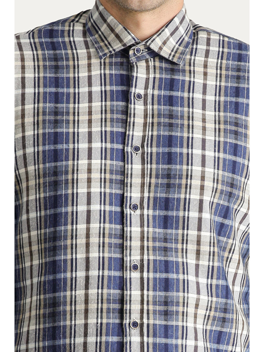 Gri Uzun Kol Slim Fit Dar Kesim Ekose Oduncu Pamuklu Kolay Ütülenebilir Gömlek-5