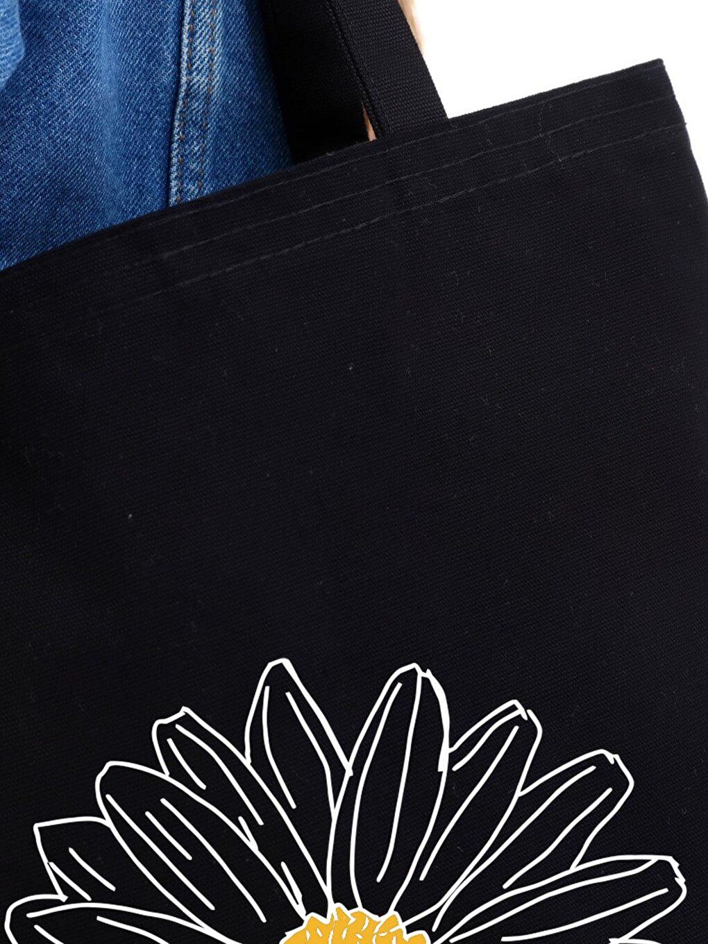 Papatya Baskılı Siyah Kanvas Çanta-4