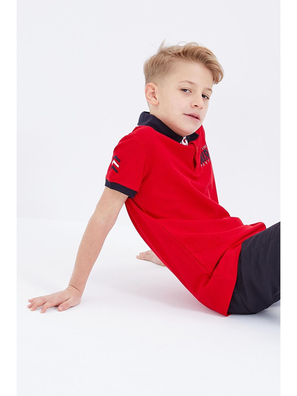 Kırmızı Air Yazılı Standart Kalıp Polo Yaka Erkek Çocuk Tişört  - 10894-4