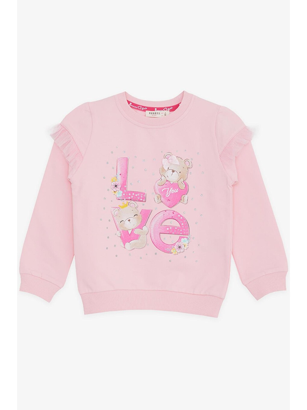 Kız Çocuk Sweatshirt Ayıcık Baskılı Pembe (1-4 Yaş)