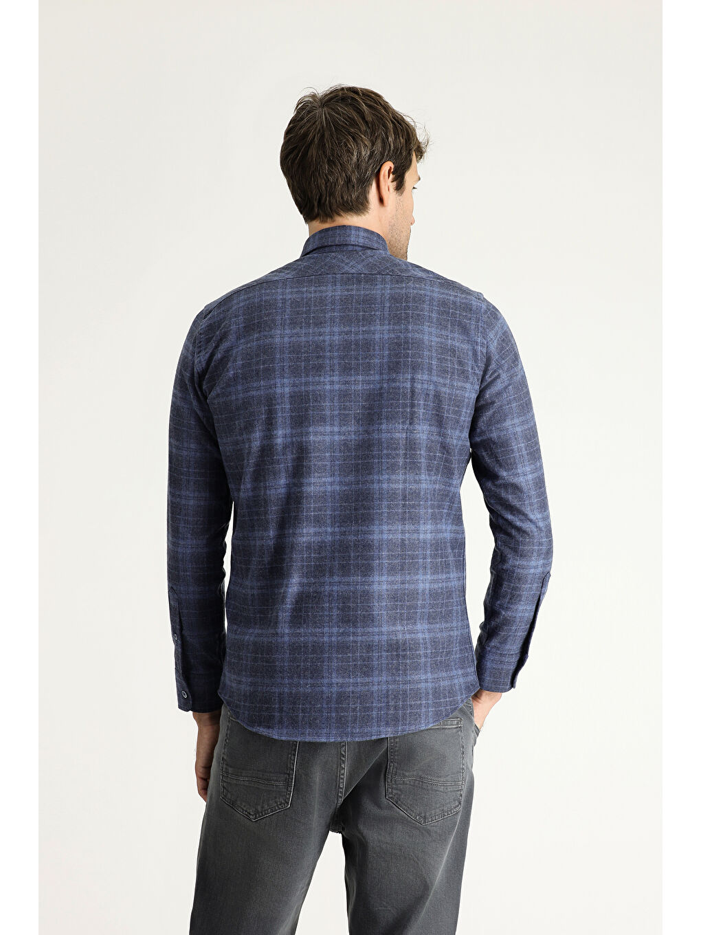 Mavi Uzun Kol Slim Fit Dar Kesim Oduncu Ekose Pamuklu Gömlek-3