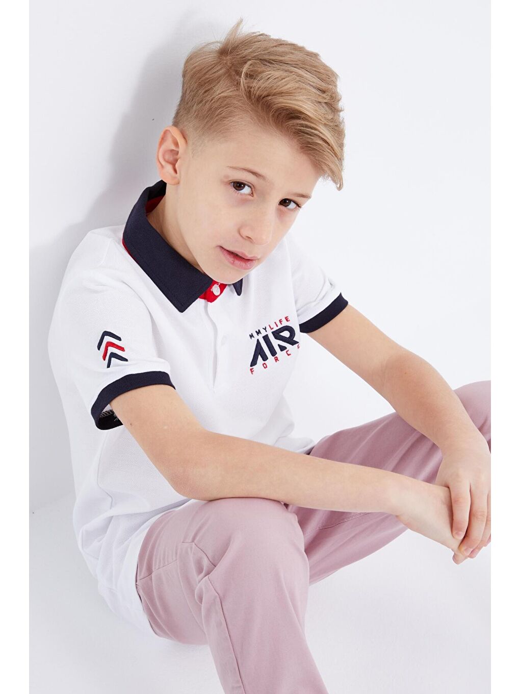 TOMMYLIFE Beyaz Air Yazılı Standart Kalıp Polo Yaka Erkek Çocuk T-Shirt  - 10894