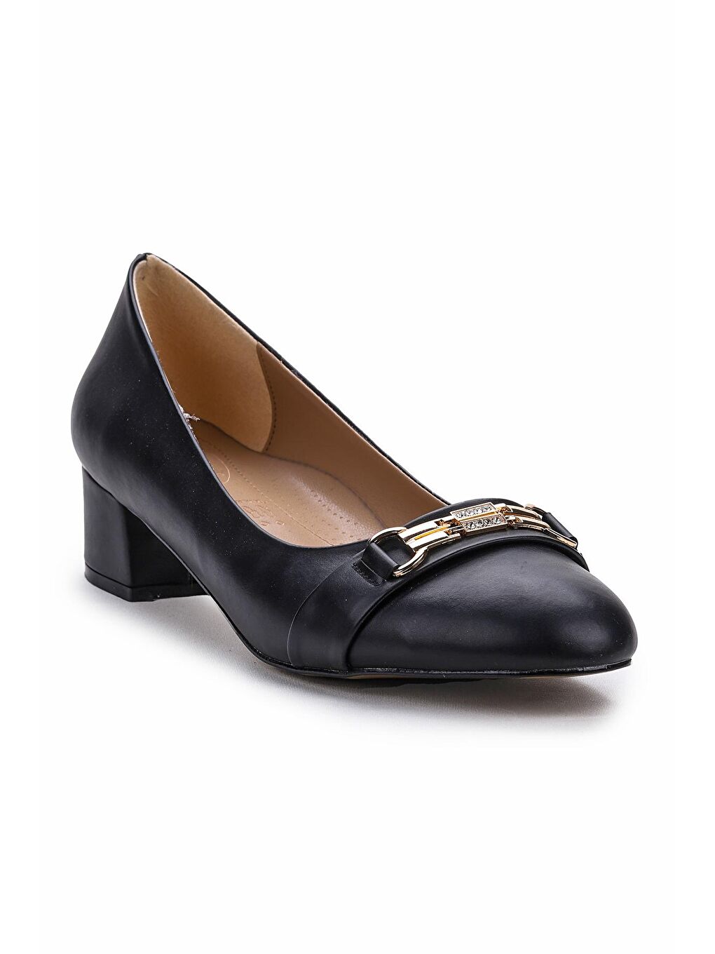 Siyah Büyük Numara Kadın 4 Cm Topuklu Babet Ayakkabı Cilt Crst 198-3