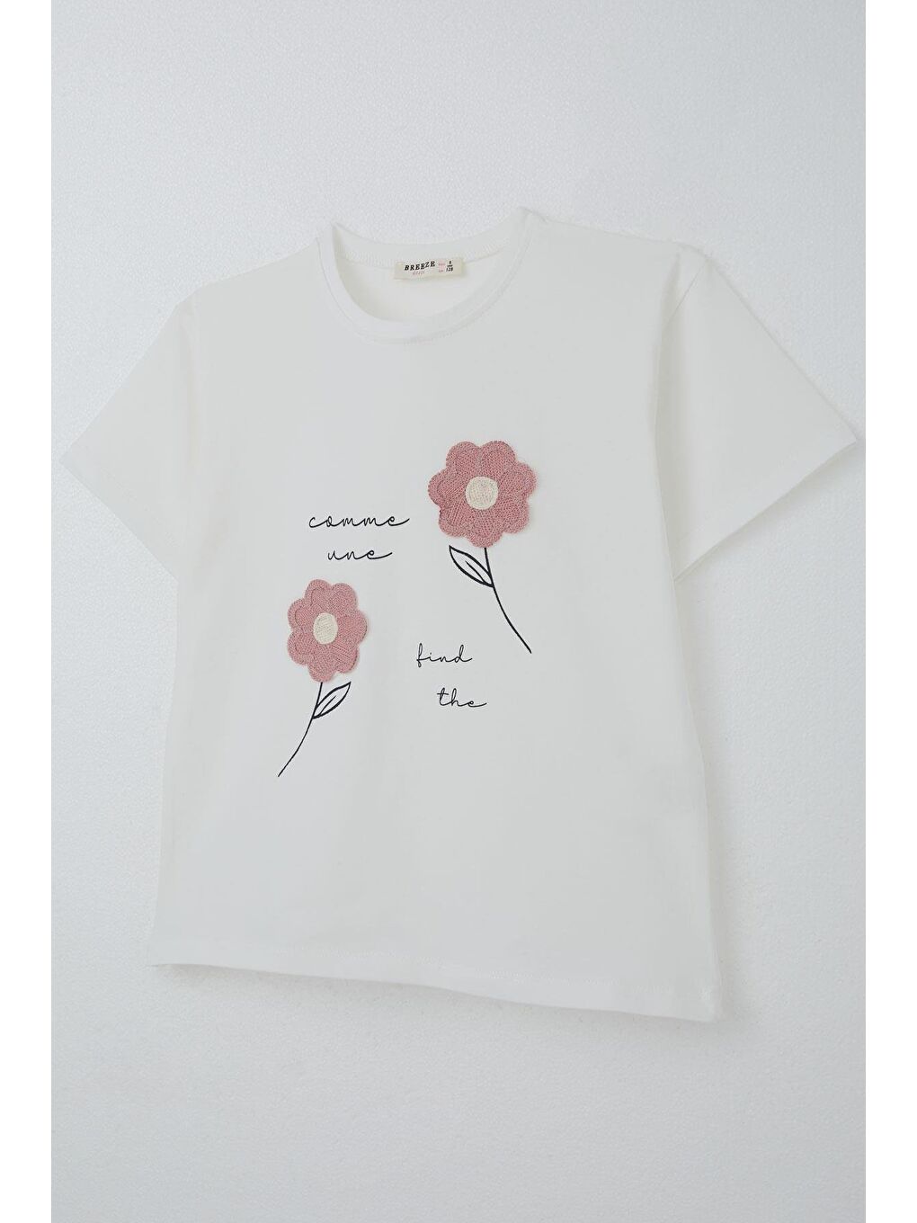 Kız Çocuk Şortlu Takım Örgü Çiçek İşlemeli Ekru (9 Yaş)-10