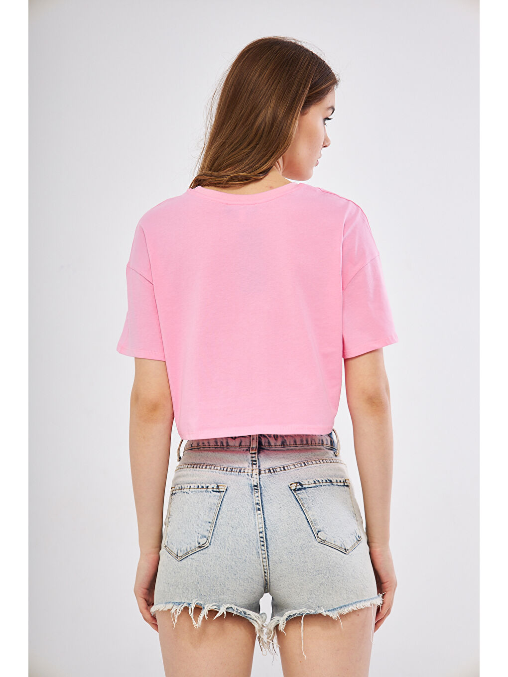 Charamela Pembe Oversize Pembe Crop Tişört - 2