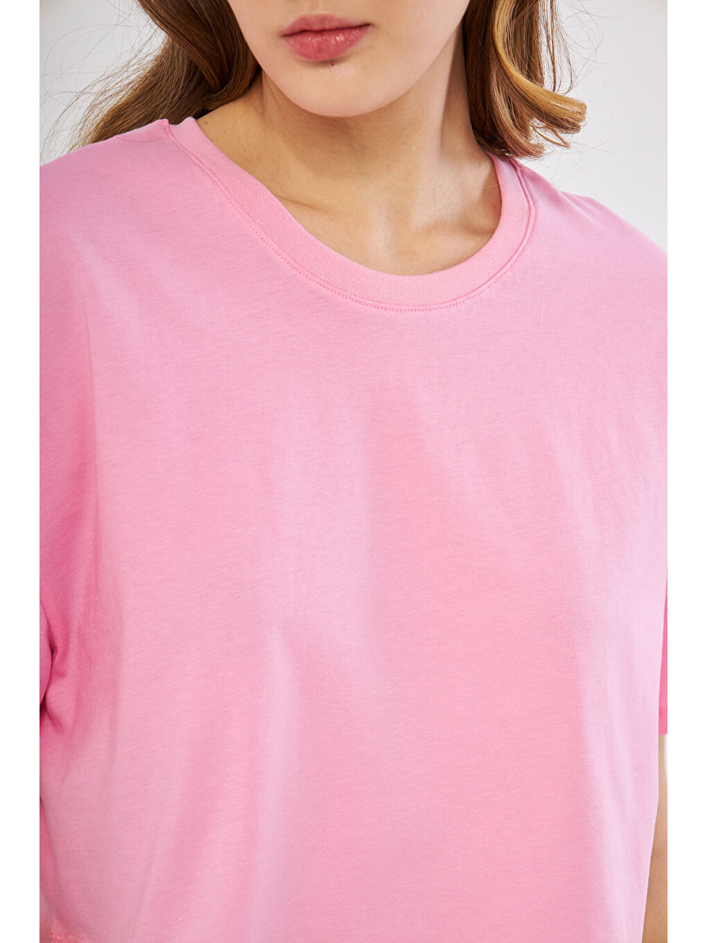 Charamela Pembe Oversize Pembe Crop Tişört - 3