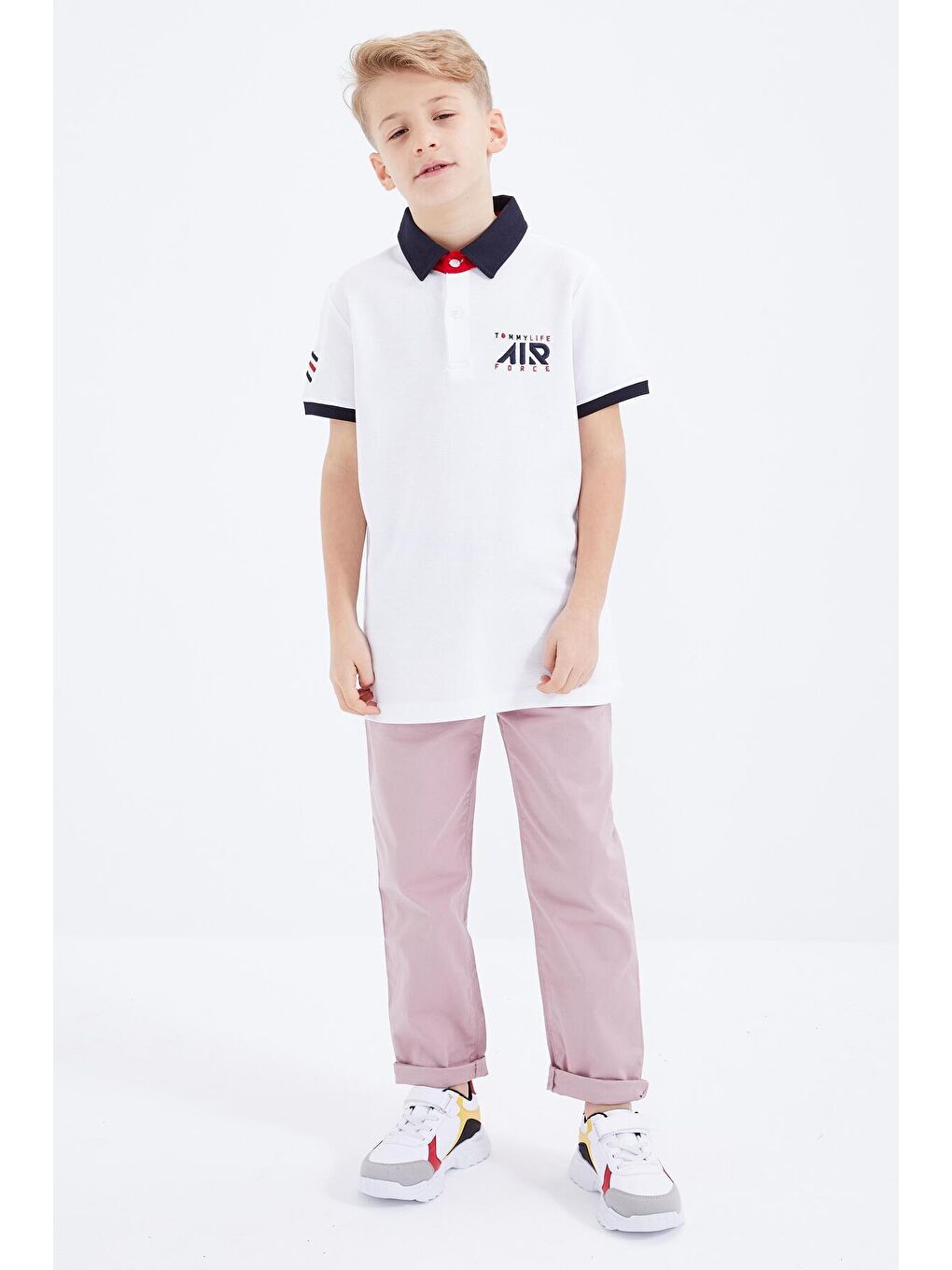 TOMMYLIFE Beyaz Air Yazılı Standart Kalıp Polo Yaka Erkek Çocuk T-Shirt  - 10894 - 4