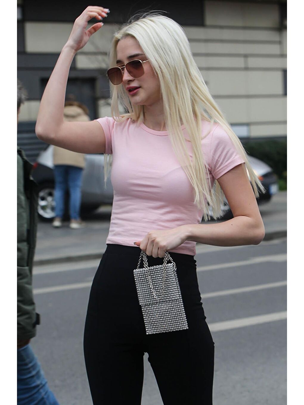 Pembe Pudra Basic Kadın Tişört / Vücuda Oturan Kesim Mg1681-2