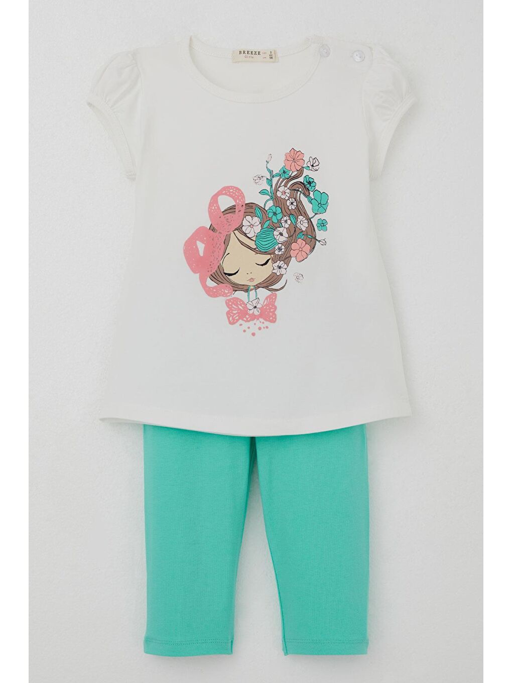 Kız Çocuk Kapri Taytlı Takım Çiçekli Kız Baskılı Ekru (1.5-5 Yaş)-4