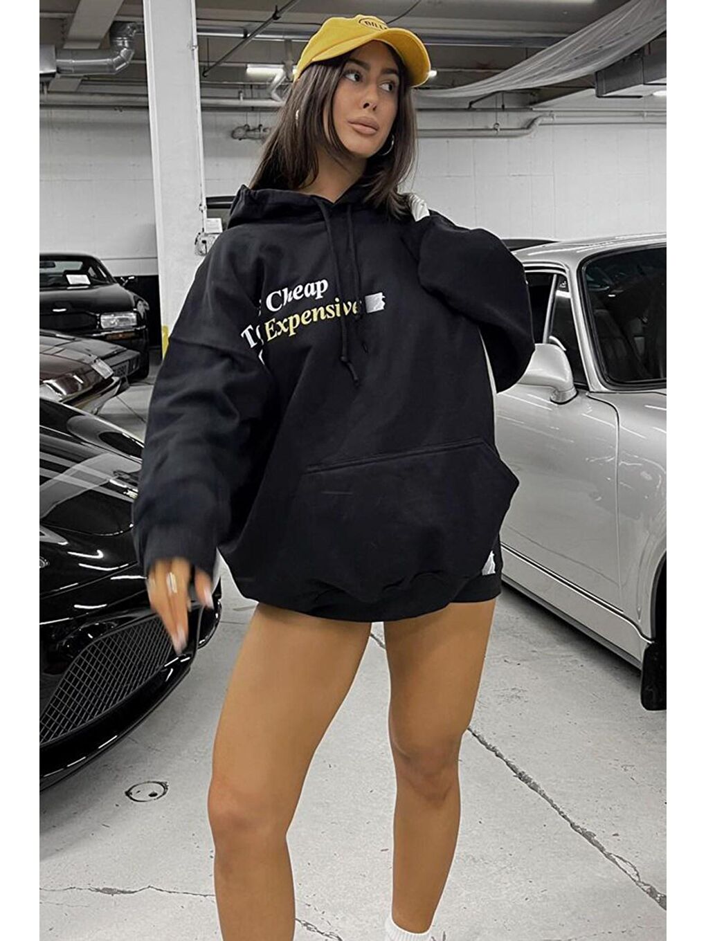 Siyah Baskılı Oversize  Kapüşonlu Sweatshirt MG1573-3