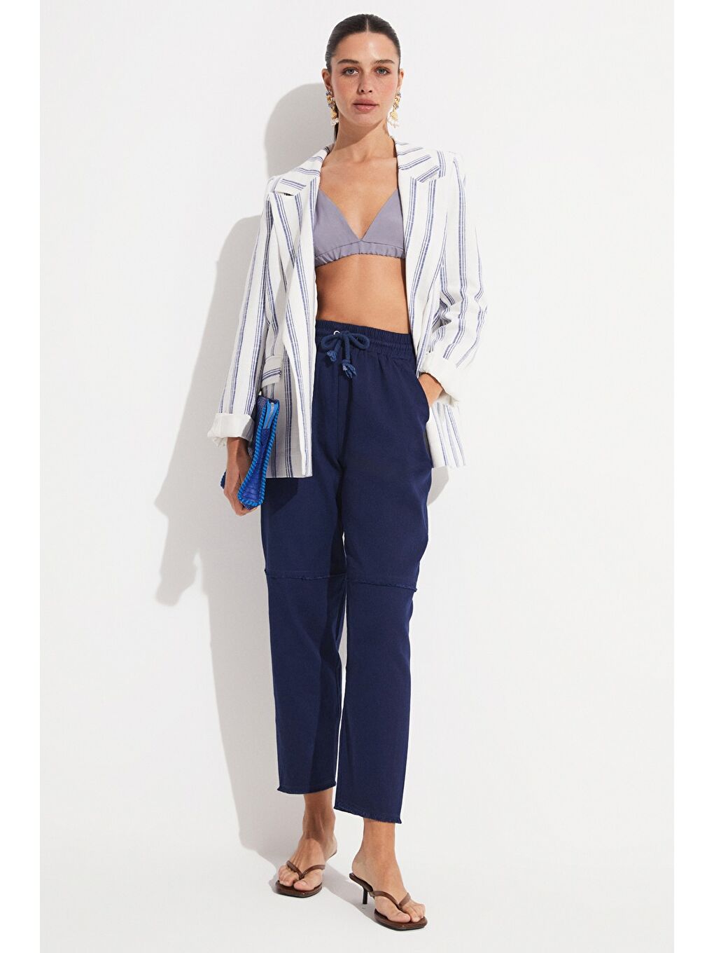 June Lacivert Belki Lastikli Gabardin Pantolon