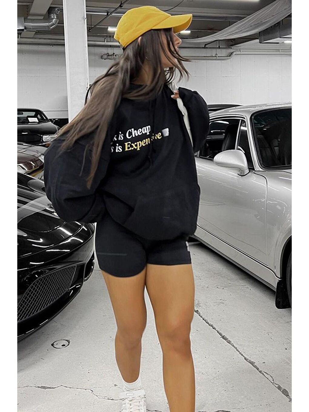 Siyah Baskılı Oversize  Kapüşonlu Sweatshirt MG1573-4