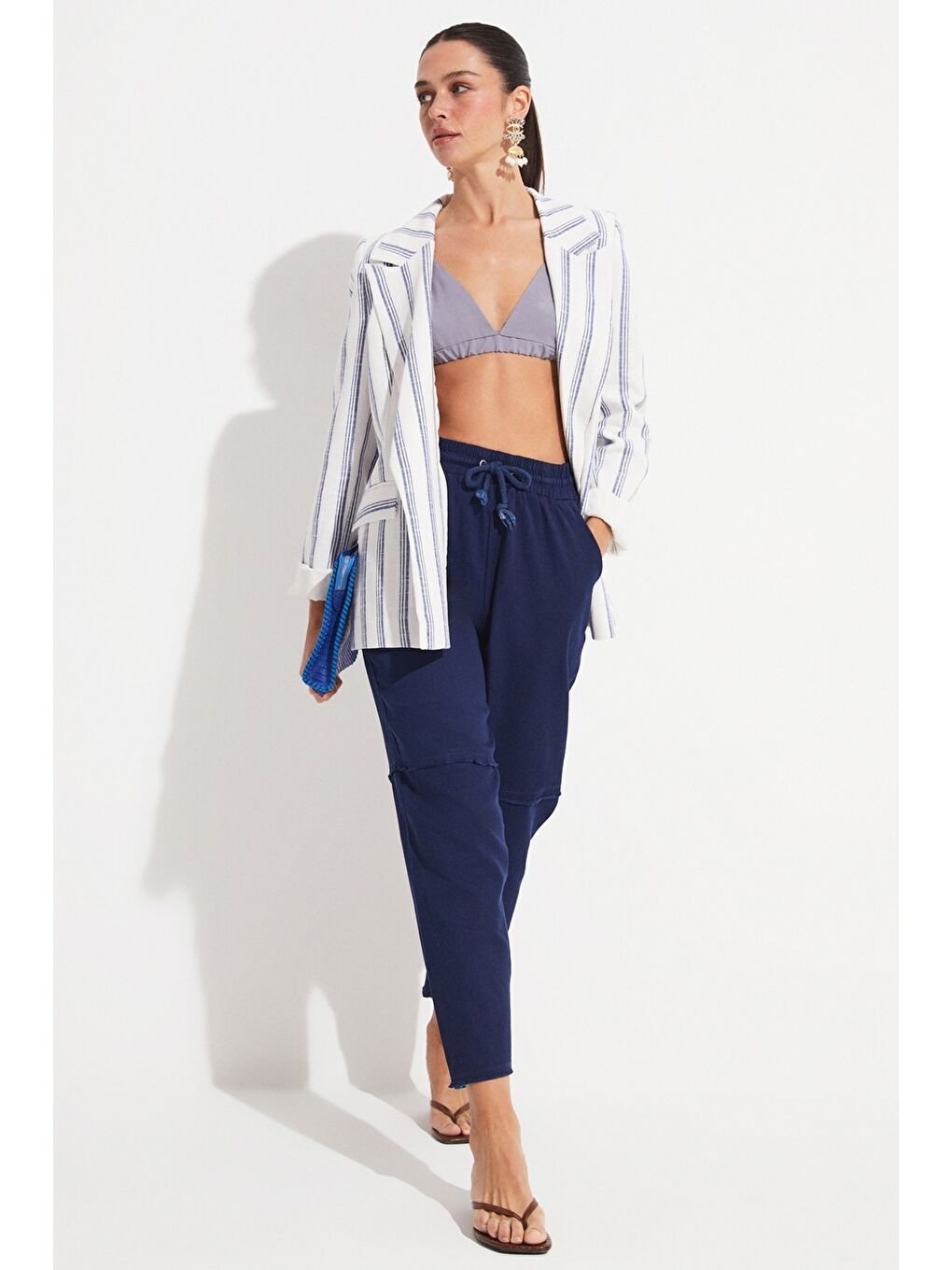 June Lacivert Belki Lastikli Gabardin Pantolon - 1