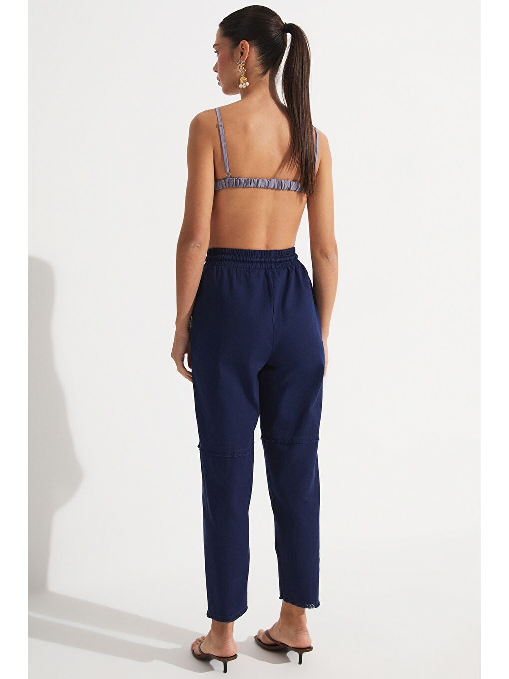 June Lacivert Belki Lastikli Gabardin Pantolon - 2