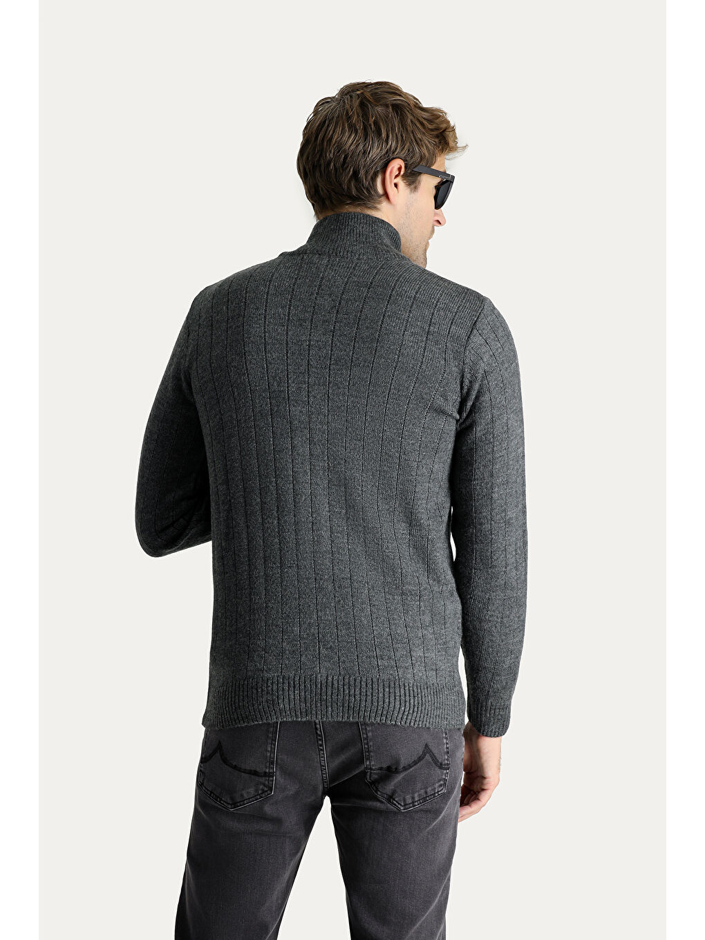 Antrasit Fermuarlı Triko Hırka-3