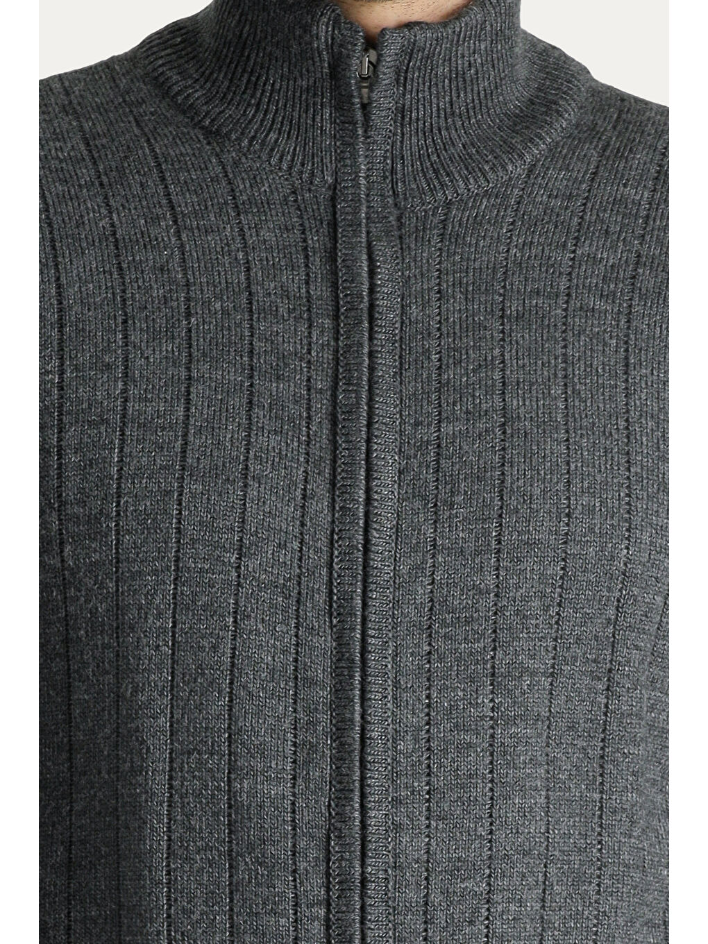 Antrasit Fermuarlı Triko Hırka-4