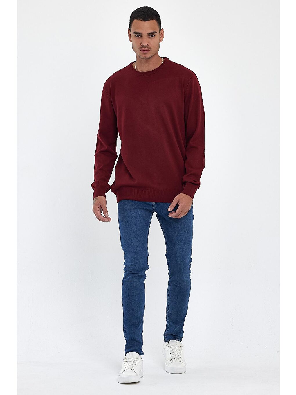 Bordo Bisiklet Yaka Kaşmir Triko Sweat spr24tr001