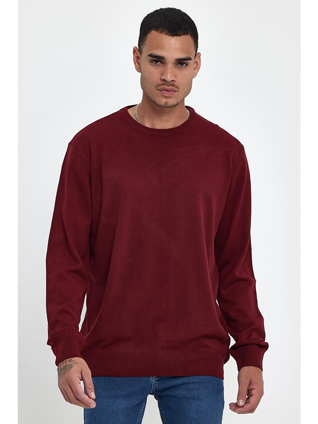 Bordo Bisiklet Yaka Kaşmir Triko Sweat spr24tr001-1