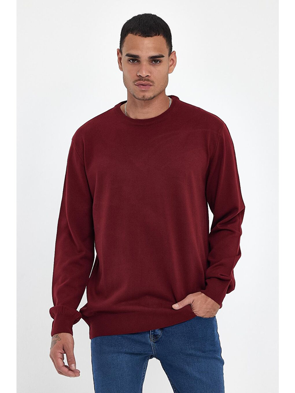 Bordo Bisiklet Yaka Kaşmir Triko Sweat spr24tr001-2