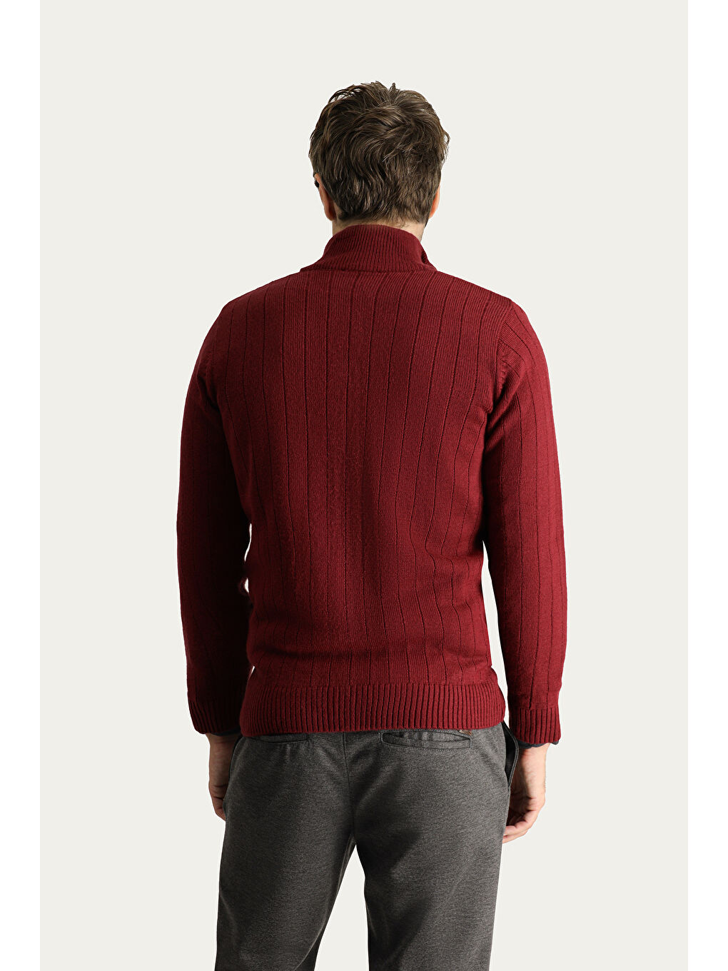 Bordo Fermuarlı Triko Hırka-4