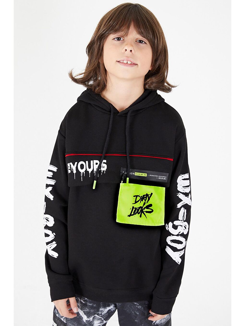 My Serenad Siyah Erkek Çocuk Yours Yazı Baskılı Kapüşonlu Sweatshirt 14183