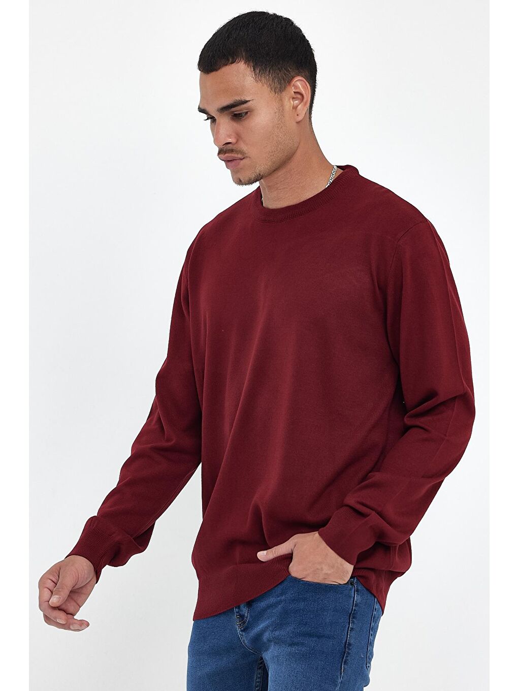 Bordo Bisiklet Yaka Kaşmir Triko Sweat spr24tr001-3