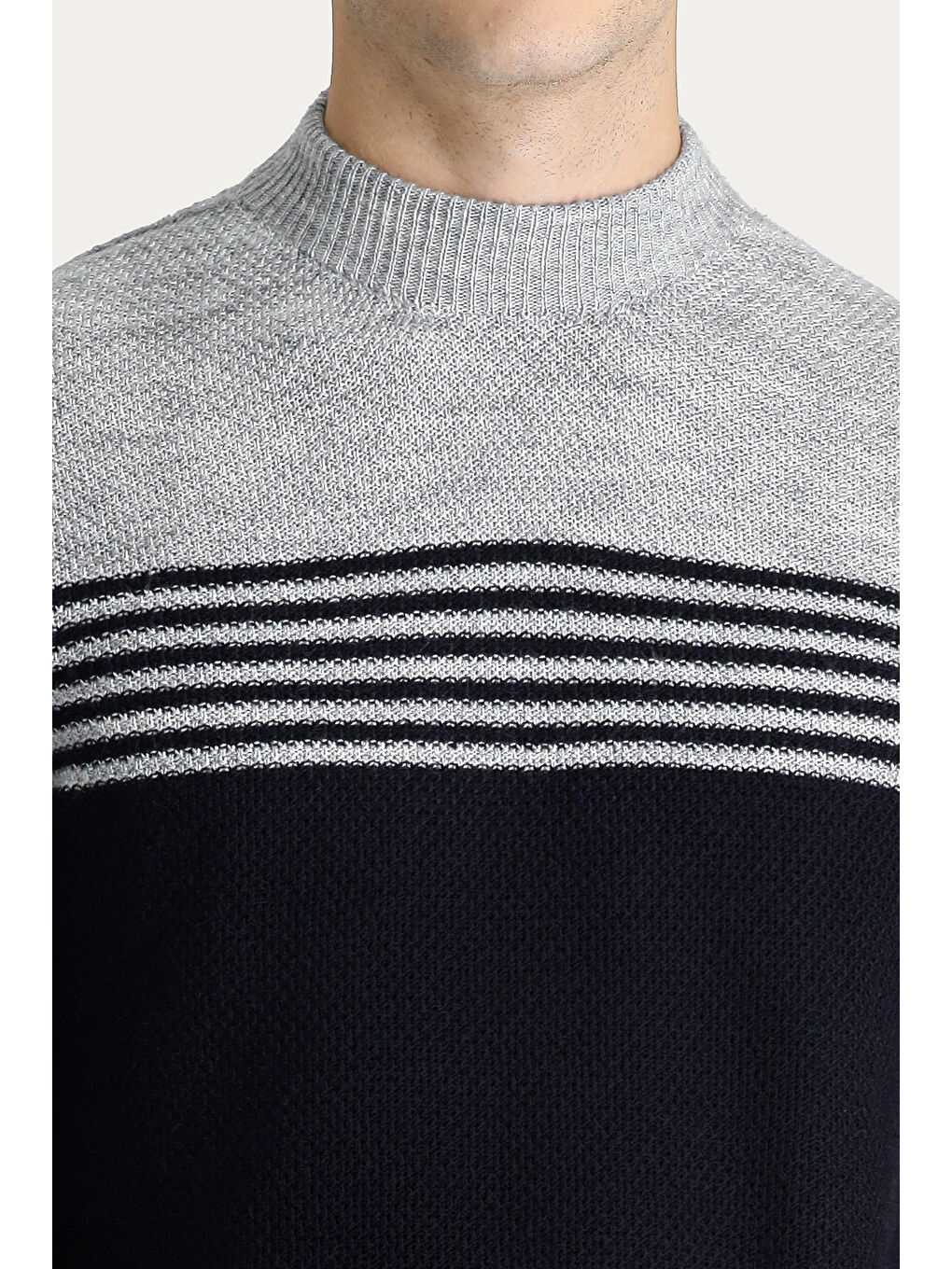 Lacivert Bato Yaka Regular Fit Dikişsiz Desenli Triko Kazak-4