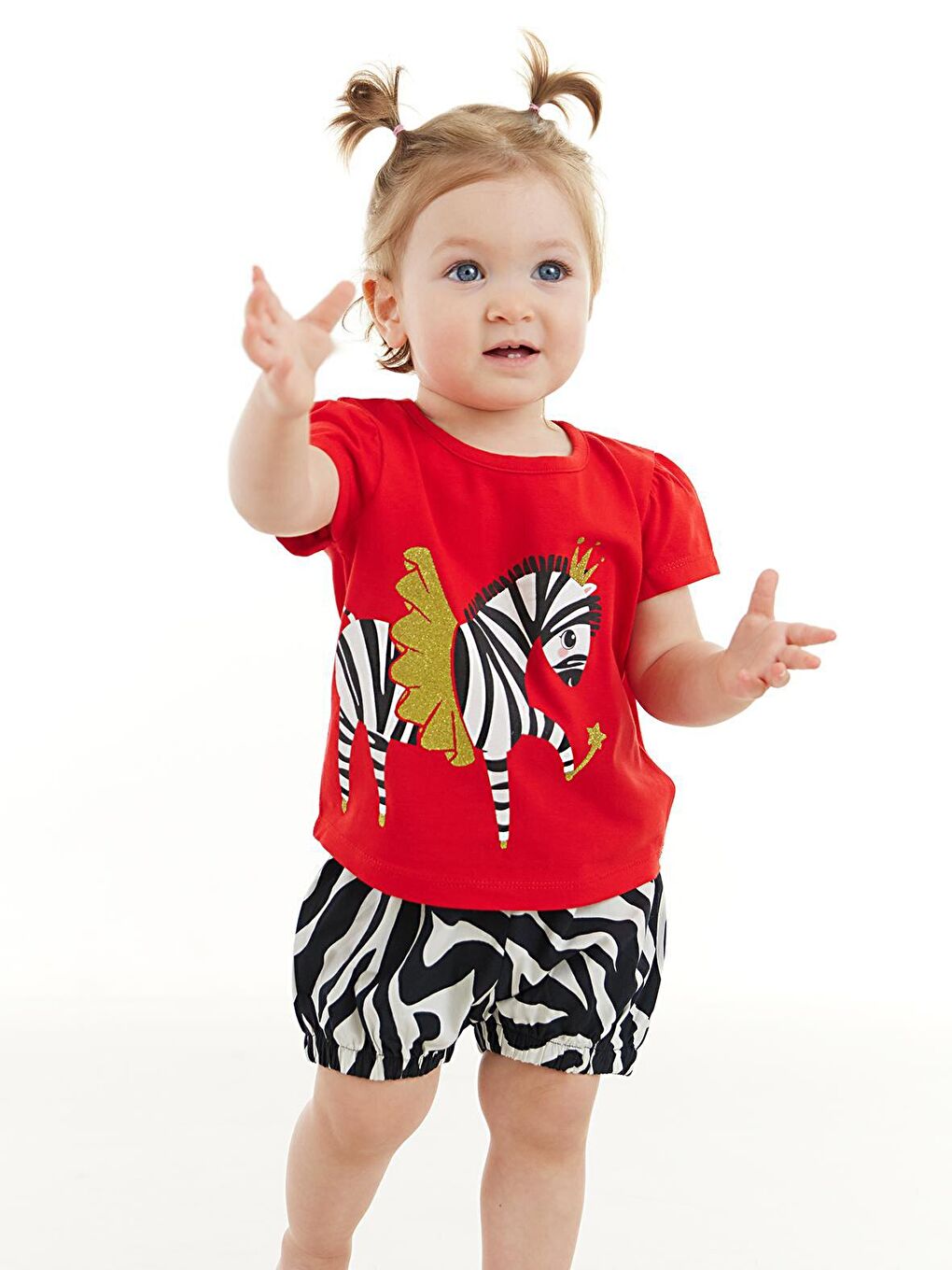 Denokids Karışık Balerin Zebra Kız Bebek Poplin Şort Takım