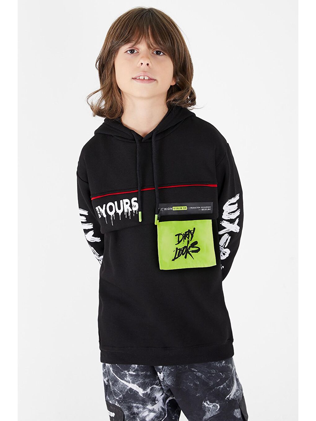 My Serenad Siyah Erkek Çocuk Yours Yazı Baskılı Kapüşonlu Sweatshirt 14183 - 2