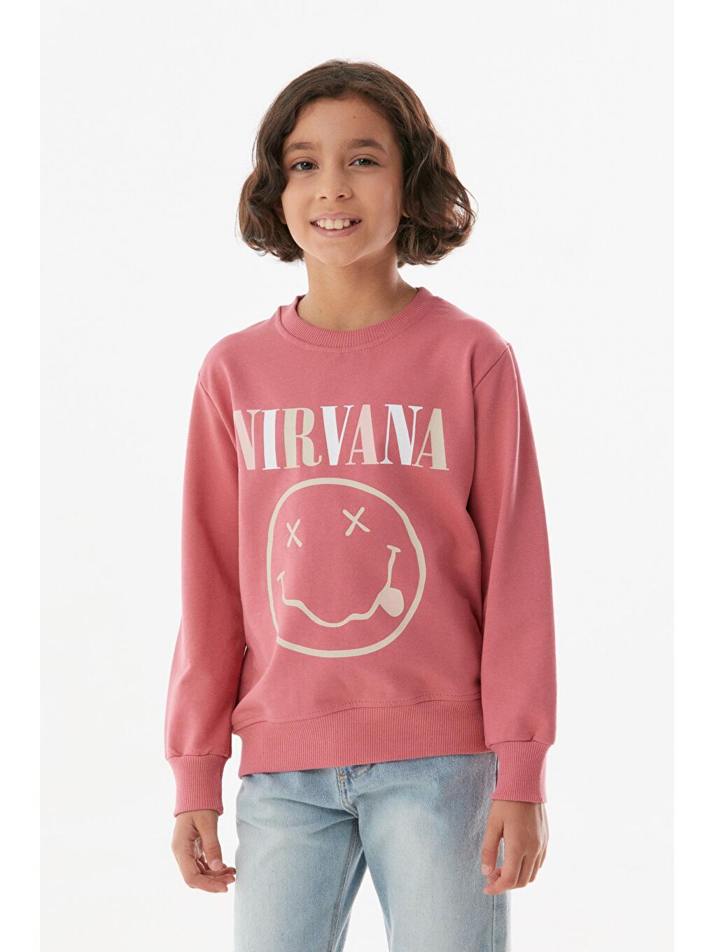 Pembe Nirvana Baskılı Kız Çocuk Sweatshirt