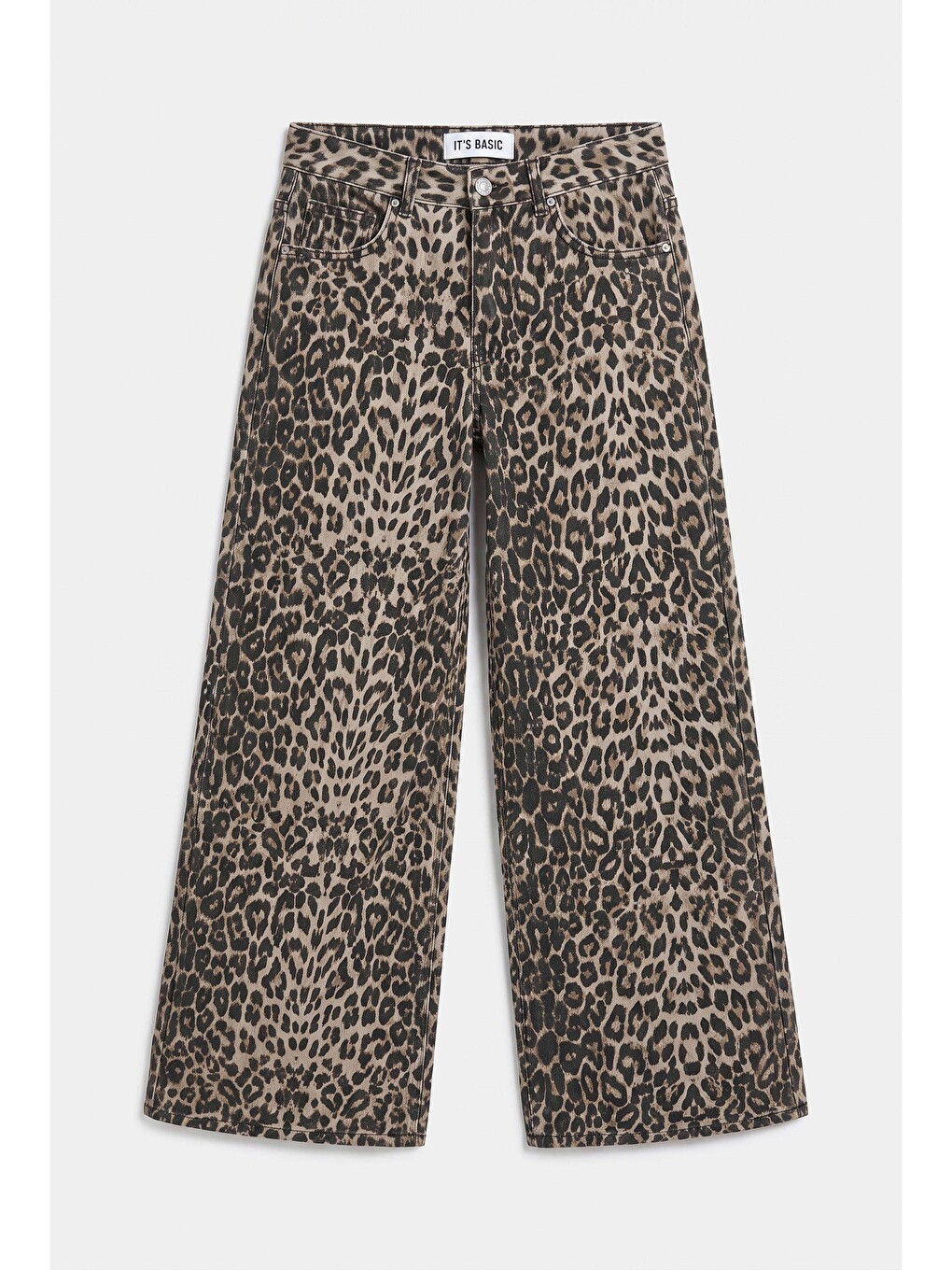 Kahverengi Kadın Leopar 1w6-26 Palazzo Fit Özel Desen Denim Jean-4