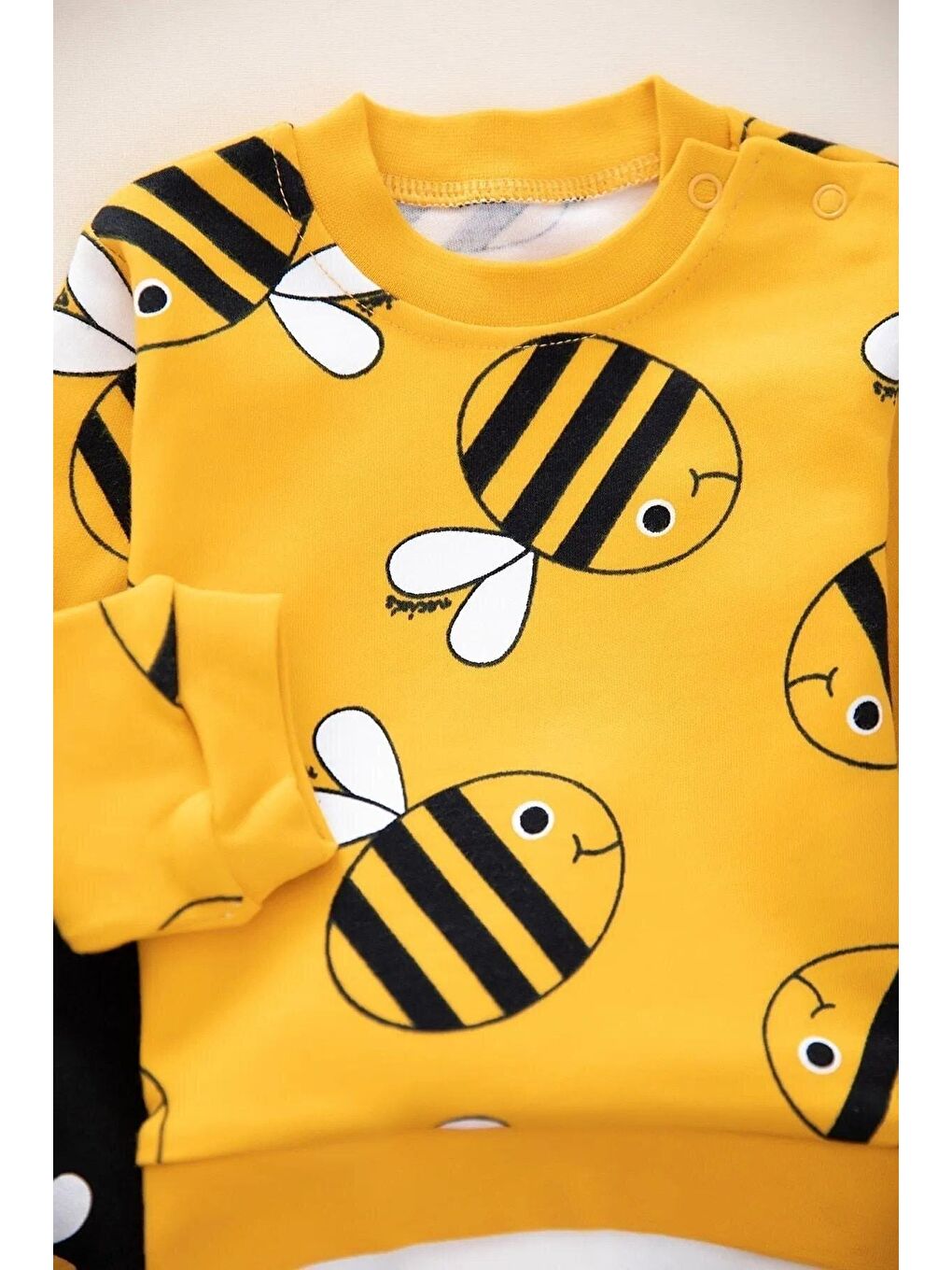 Sarı Arı Baskılı Unisex 2'li Bebek Takım-1