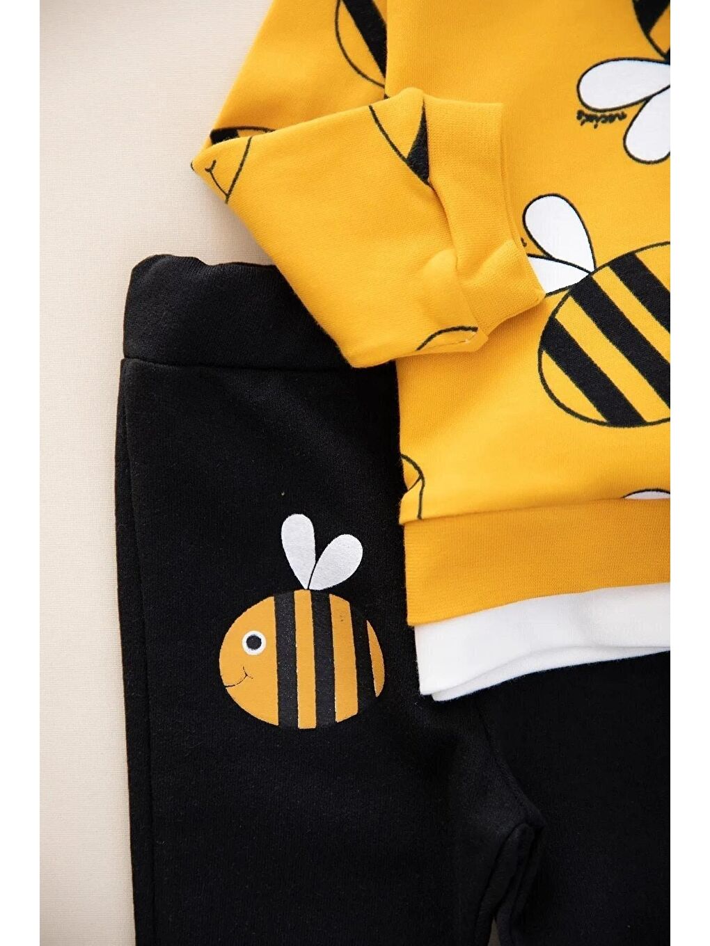 Sarı Arı Baskılı Unisex 2'li Bebek Takım-2