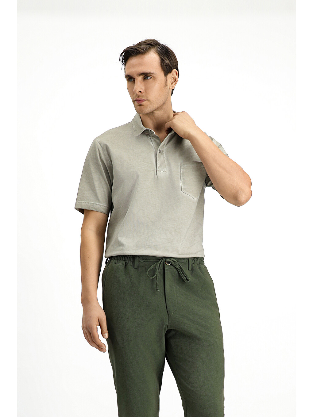 Yeşil Regular Fit Pamuk Cepli Polo Yaka Tişört-3