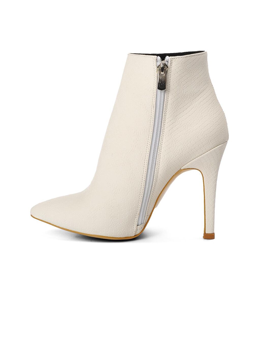 K1034 Beyaz Saten Yılan İçi Polarlı Kadın Topuklu Bot-1