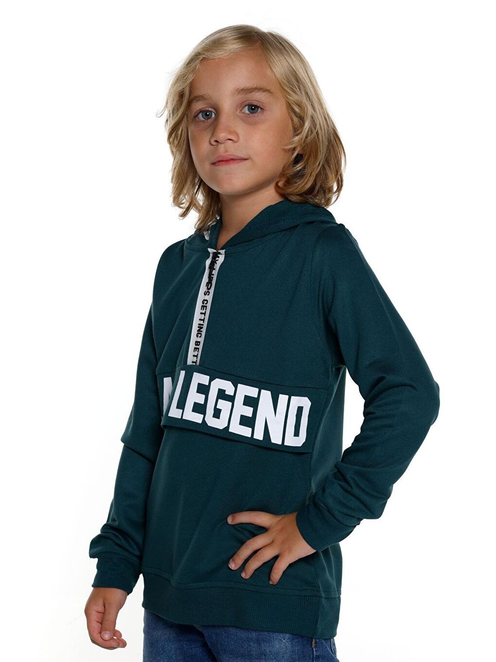 Yeşil Erkek Çocuk Kapüşonlu Fermuarlı Sweatshirt 4-14 Yaş 14033