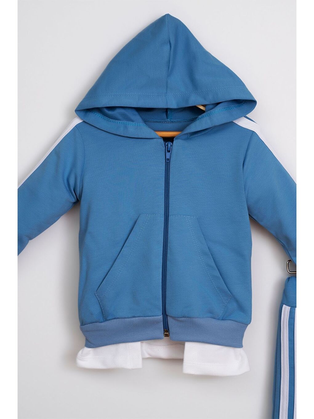 Mavi Yandan Çizgili Cepli Fermuarlı Sports 2 li Bebek Takım-1