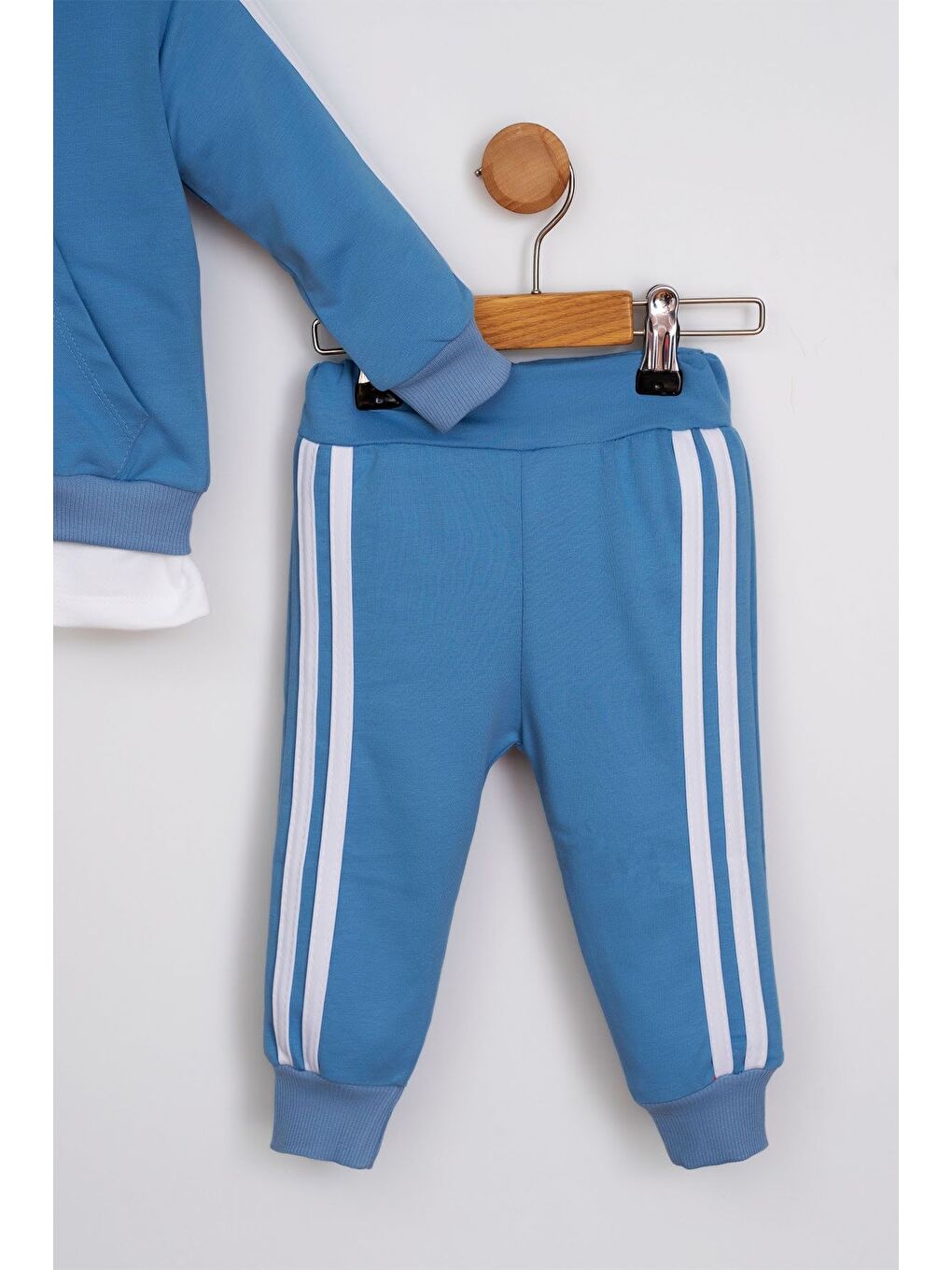 Mavi Yandan Çizgili Cepli Fermuarlı Sports 2 li Bebek Takım-2